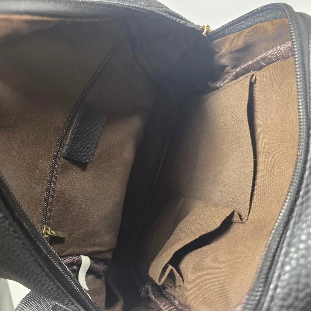 Michael Kors Mini Backpack Black Pebbled Vegan Leather Gold Hardware MK Logo